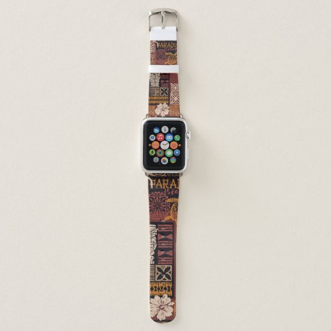 Hawaiian style tribal motif fabric patchwork abstr apple watch band (Front)