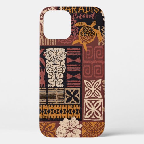 Hawaiian style tribal motif fabric patchwork abstr iPhone 12 case