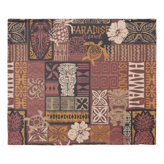 Hawaiian style tribal motif fabric patchwork abstr duvet cover (Front)