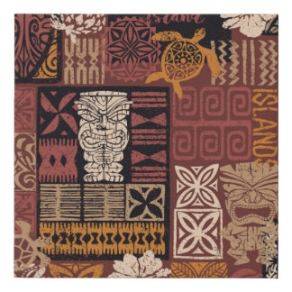 Hawaiian style tribal motif fabric patchwork abstr faux canvas print