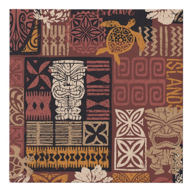 Hawaiian style tribal motif fabric patchwork abstr faux canvas print (Front)