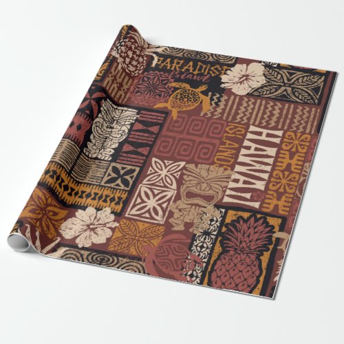 Hawaiian style tribal motif fabric patchwork abstr wrapping paper