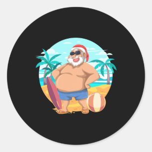 Hawaiian Summer Funny Santa Claus Tropical Christm Classic Round Sticker
