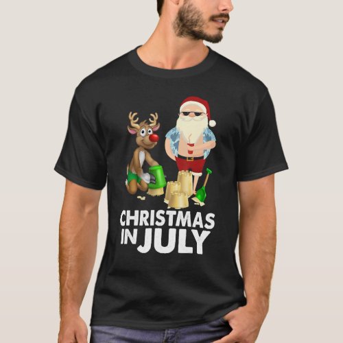 Hawaiian Summer Santa Reindeer Merry Beachmas Sand T_Shirt