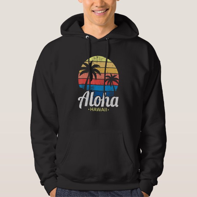 Hawaiian Summer Tropical Sunset Palm Trees Aloha H Hoodie (Front)