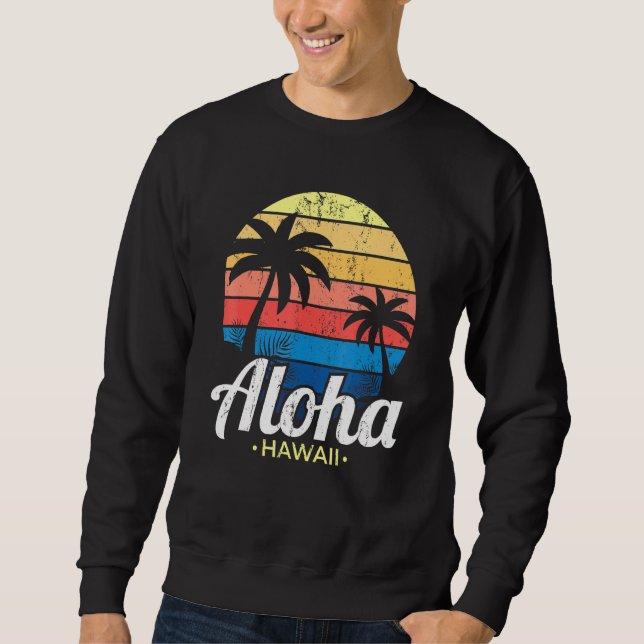 Hawaiian Summer Tropical Sunset Palm Trees Aloha H Sweatshirt (Front)