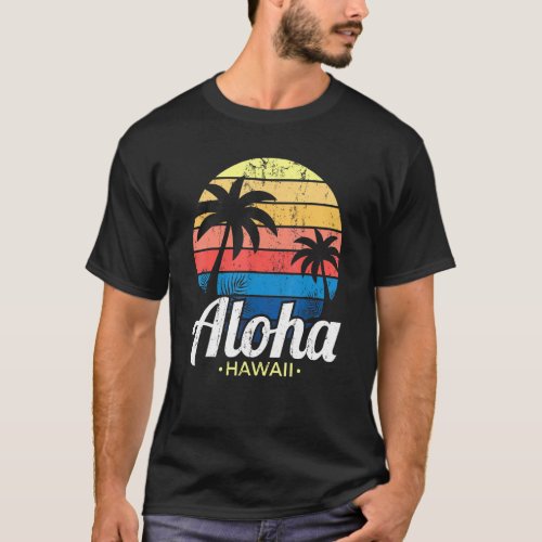 Hawaiian Summer Tropical Sunset Palm Trees Aloha H T_Shirt