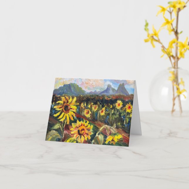 Hawaiian sunflowers with mountains template card (Yellow Flower)