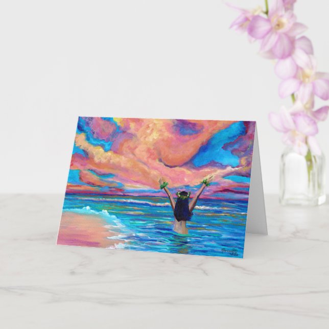 Hawaiian Sunrise Aloha or Mahalo Card (Orchid)