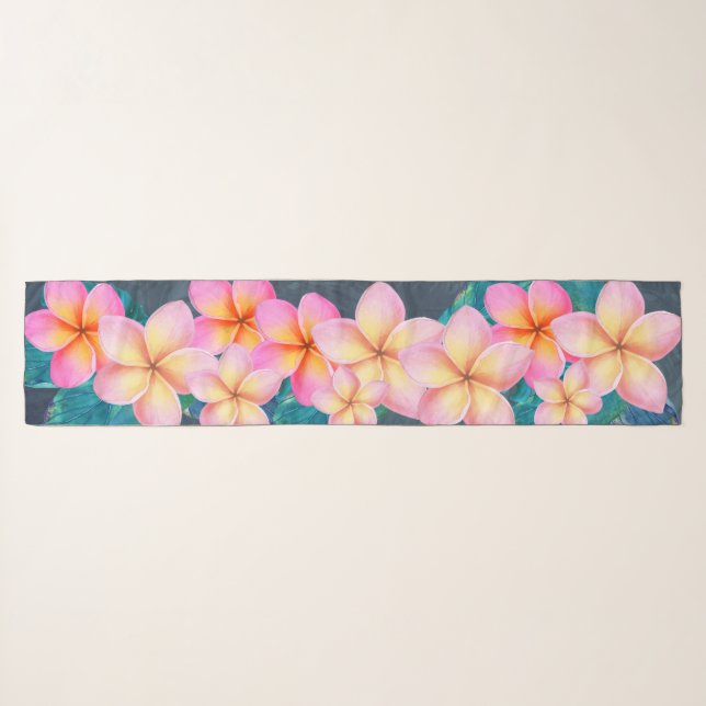 Hawaiian Sunrise Plumeria Long Scarf (Front (Horizontal))