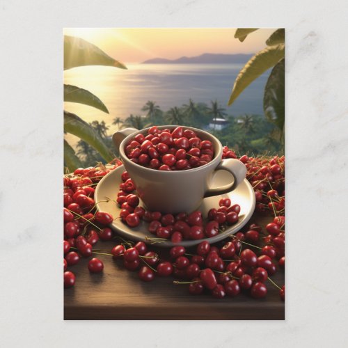 Hawaiian Sunset Close_up Coffee Cherries Paradise Postcard