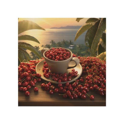 Hawaiian Sunset Close_up Coffee Cherries Paradise Wood Wall Art