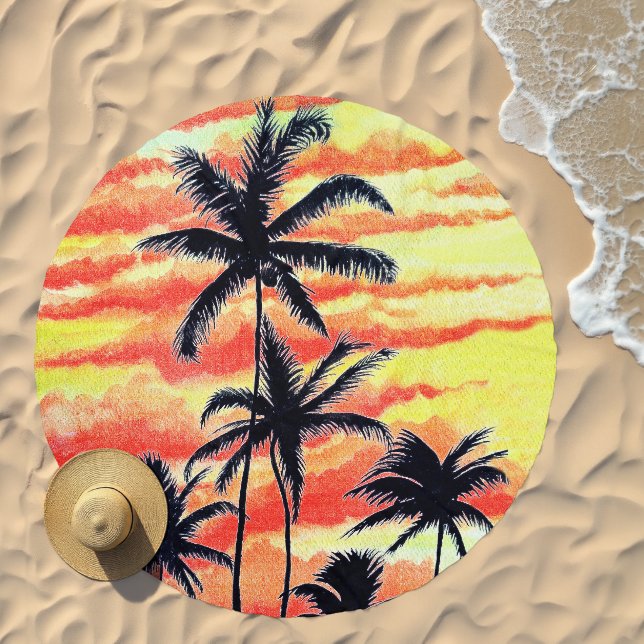 Hawaiian Sunset Coco Palms  Beach Towel (Beach)