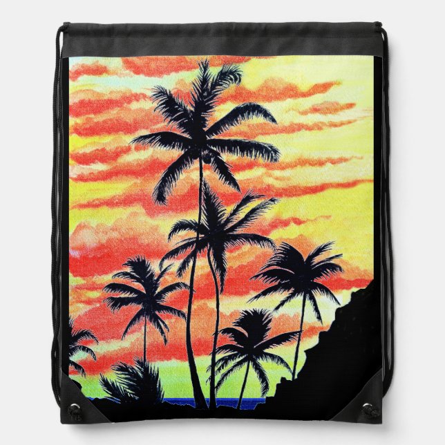Hawaiian Sunset Coco Palms  Drawstring Bag (Front)