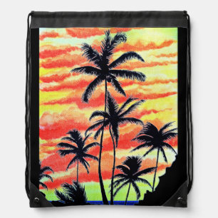 Hawaiian Sunset Coco Palms Drawstring Bag