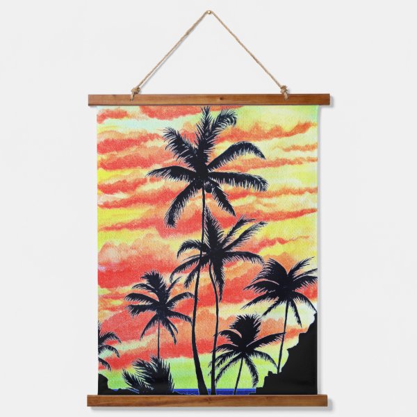 Hawaiian Sunset Coco Palms Hanging Tapestry