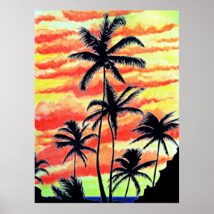 Hawaiian Sunset Coco Palms Poster