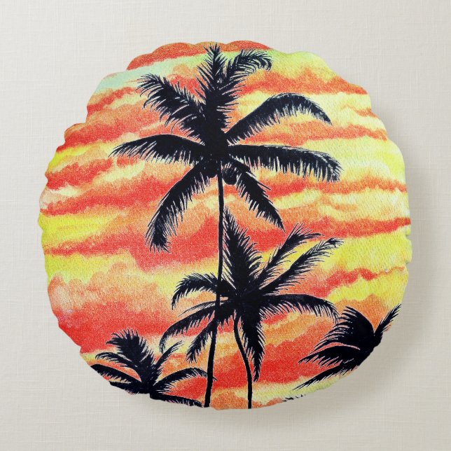 Hawaiian Sunset Coco Palms  Round Pillow (Front)