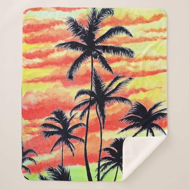 Hawaiian Sunset Coco Palms  Sherpa Blanket (Front)