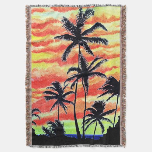 Hawaiian Sunset Coco Palms Throw Blanket