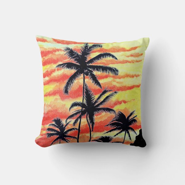 Hawaiian Sunset Coco Palms Throw Pillow