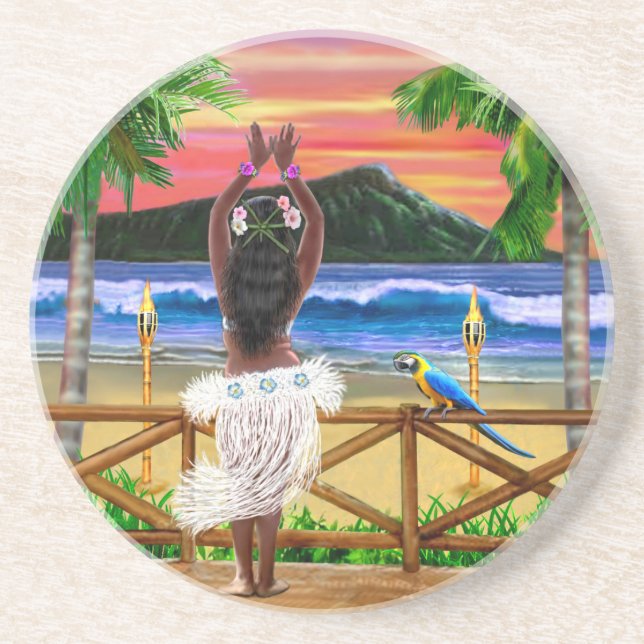 HAWAIIAN SUNSET HULA DANCER COASTER (Front)