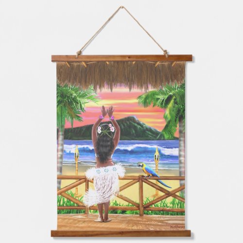 Hawaiian Sunset Hula Dancer Hanging Tapestry