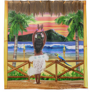 Hawaiian Sunset Hula Dancer Shower Curtain