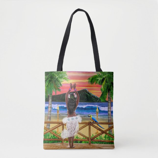 Hawaiian Sunset Hula Dancer Tote Bag (Front)