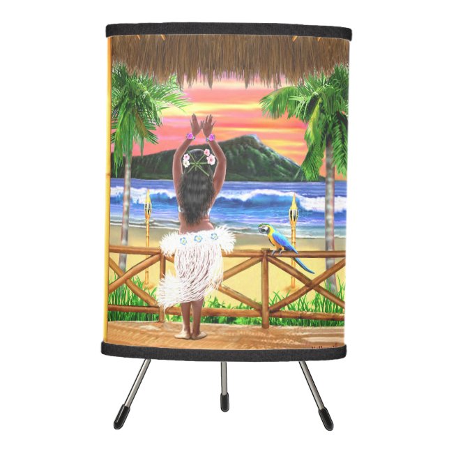 Hawaiian Sunset Hula Dancer Tripod Lamp (Front)