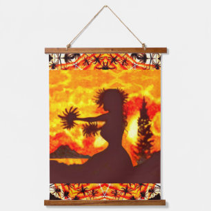 Hawaiian Sunset Hula Palms Hanging Tapestry