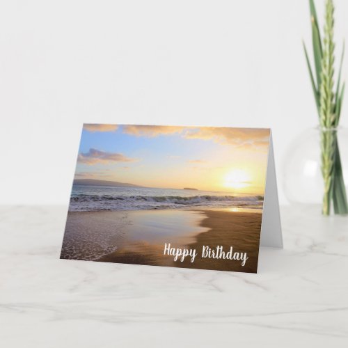 Hawaiian Sunset on Maui Beach Birthday Card