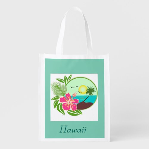 Hawaiian Sunset Palm Tree Reuseable Grocery Bag