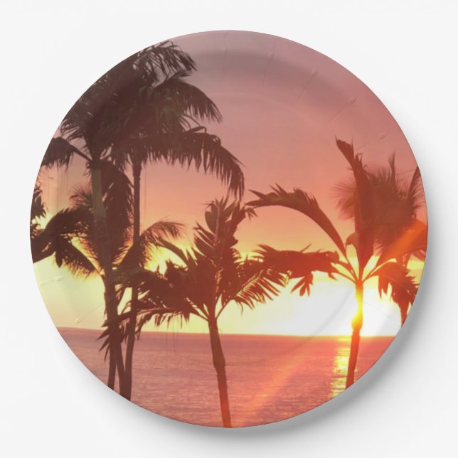 Hawaiian Sunset Photo Designed Paper Plate (Front)