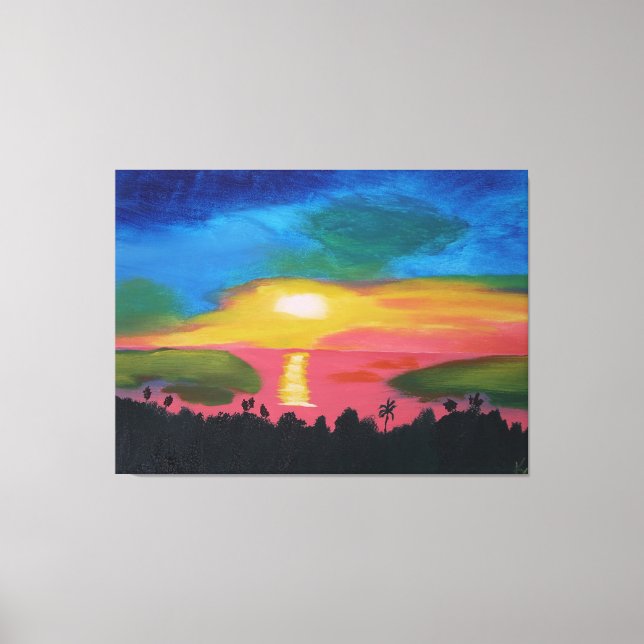 Hawaiian Sunset Sky Original Acrylic Painting Canvas Print (Front)