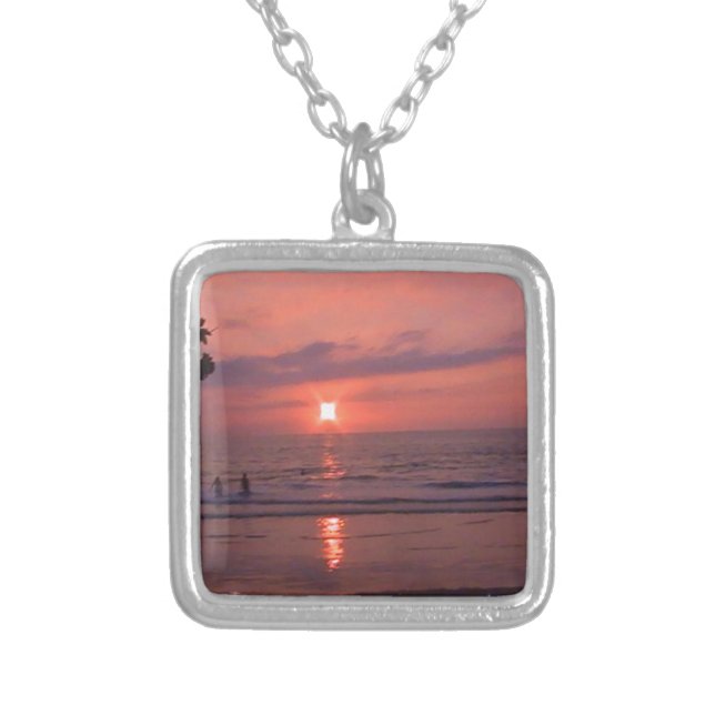 Hawaiian Sunset Square Silver Plated Necklace (Front)