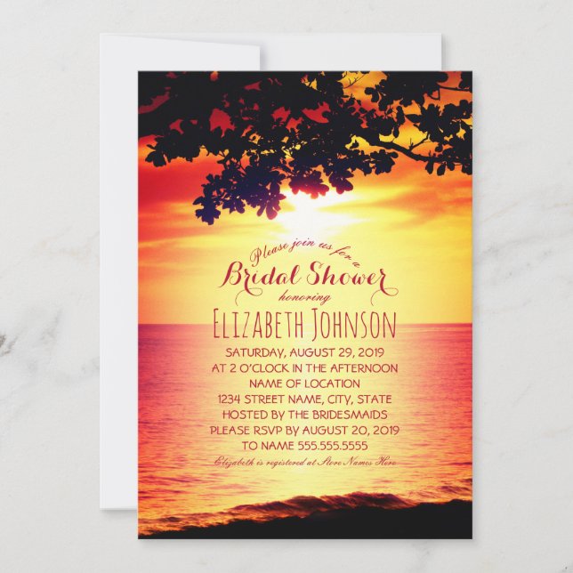 Hawaiian Sunset Tropical Tree Beach Bridal Shower Invitation (Front)