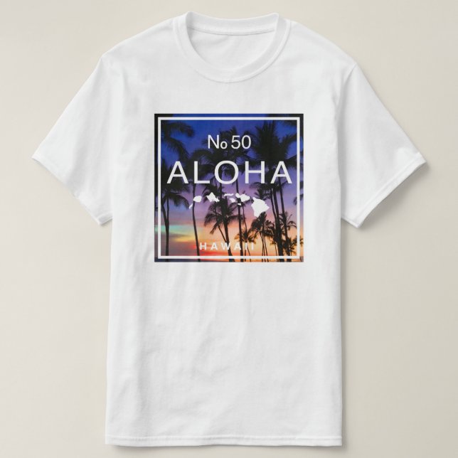 Hawaiian Sunset Vibes with Palm Trees Glow T-Shirt (Design Front)