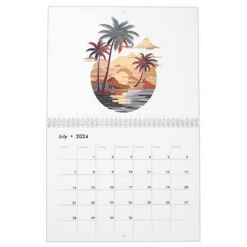 Hawaiian sunset with palm tree calendar