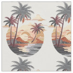 Hawaiian sunset with palm tree. fabric