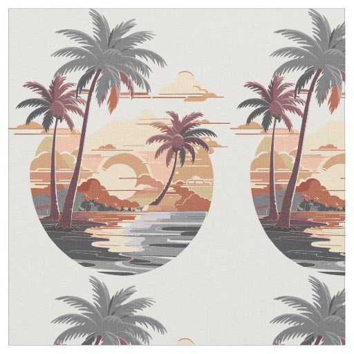 Hawaiian sunset with palm tree. fabric