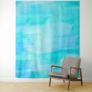 Hawaiian Surf Blue Moon Watercolor Abstract Tapestry
