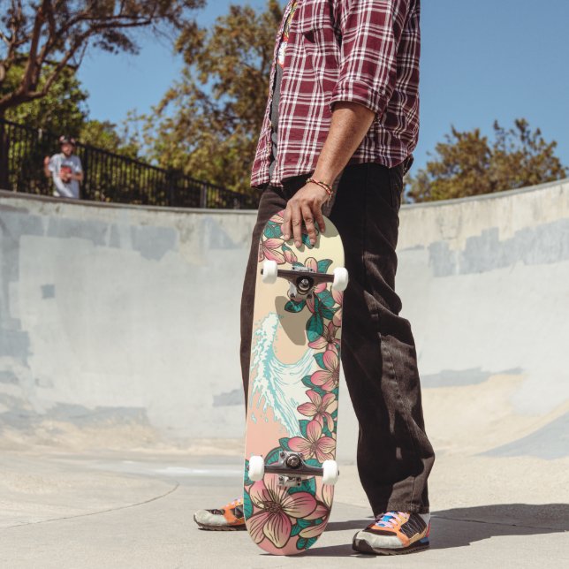 Hawaiian Surf Wave Hibiscus Flowers Vintage Skateboard | Zazzle