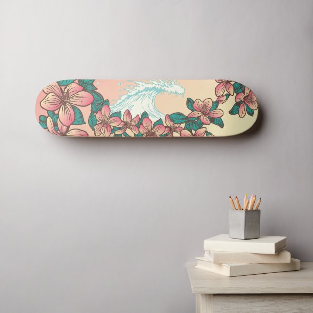 Hawaiian Surf Wave Hibiscus Flowers Vintage Skateboard | Zazzle