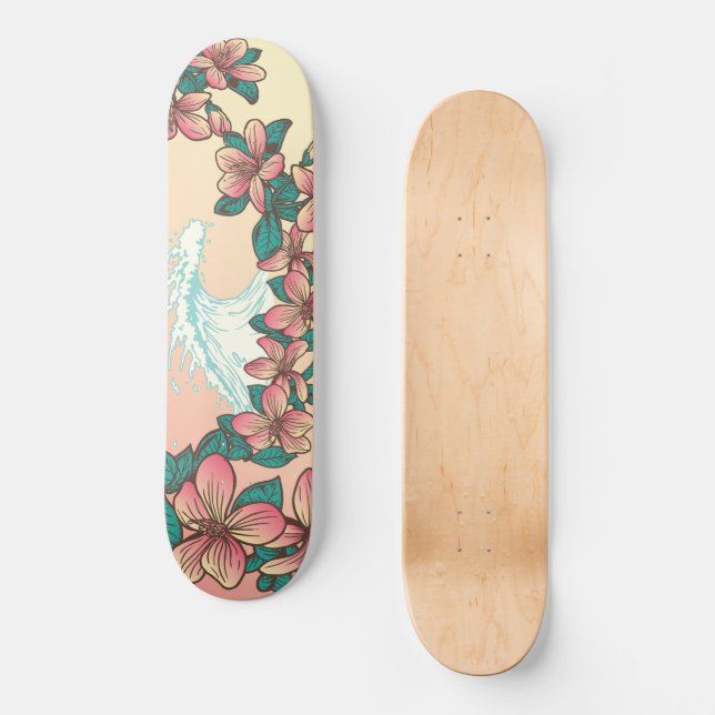 Hawaiianヴィンテージスケートボード Hawaiian Surf Wave Hibiscus Flowers Vintage Skateboard | Zazzle