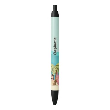 Hawaiian Surfer Girl Black Ink Pen Hawaiian Surfer Girl Black Ink Pen