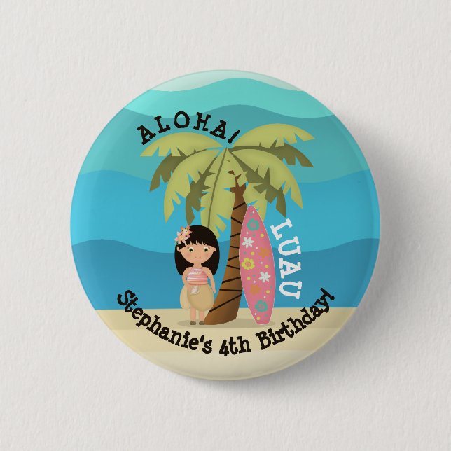 Hawaiian Surfer Girl Button (Front)