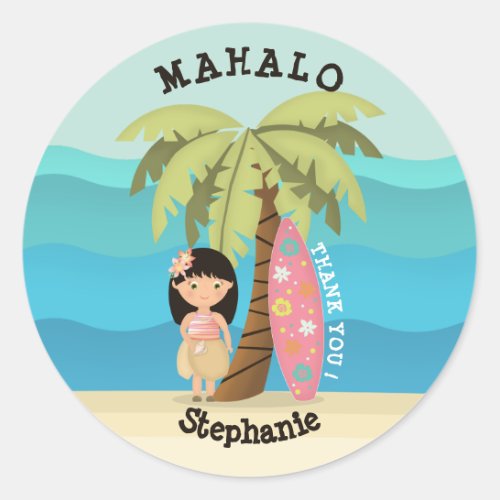 Hawaiian Surfer Girl Classic Round Sticker
