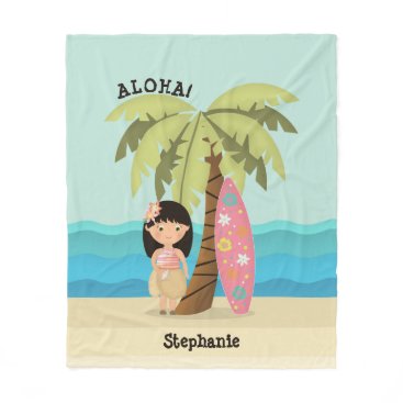 Hawaiian Surfer Girl Fleece Blanket Hawaiian Surfer Girl Fleece Blanket