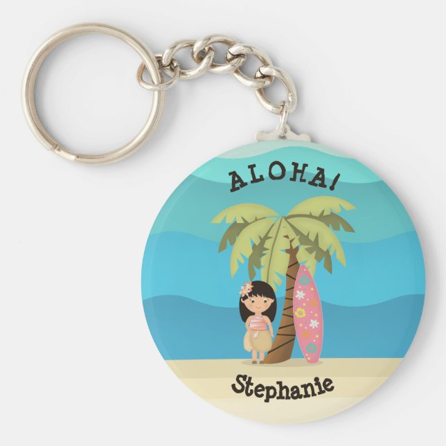 Hawaiian Surfer Girl Keychain (Front)